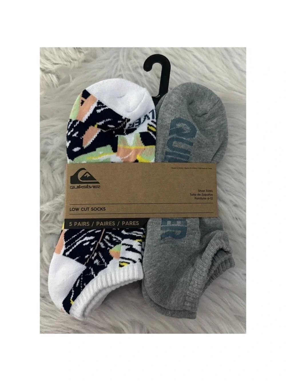 Quicksilver Low Cut Socks Mens Skater 5 Pairs For Shoe Size 6-12 NWT